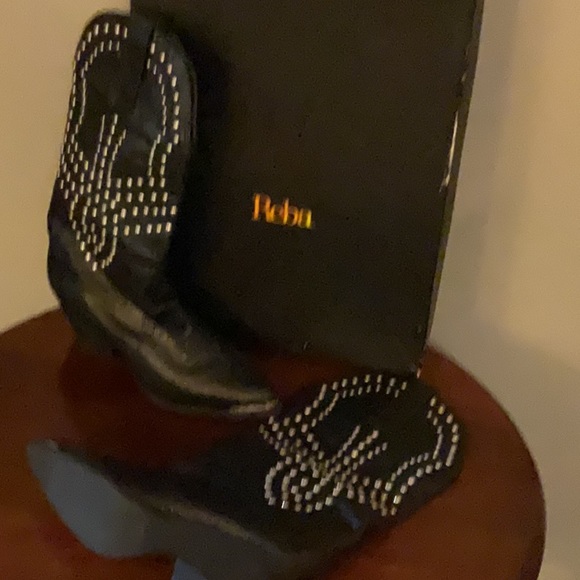💥New Arrival REBA Black Biker Cowboy Boots Size 9.5M Retail $299 NEW - Picture 5 of 8